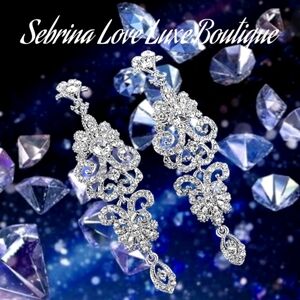 Elegant Diamante CZ Crystal Chandelier Earrings
